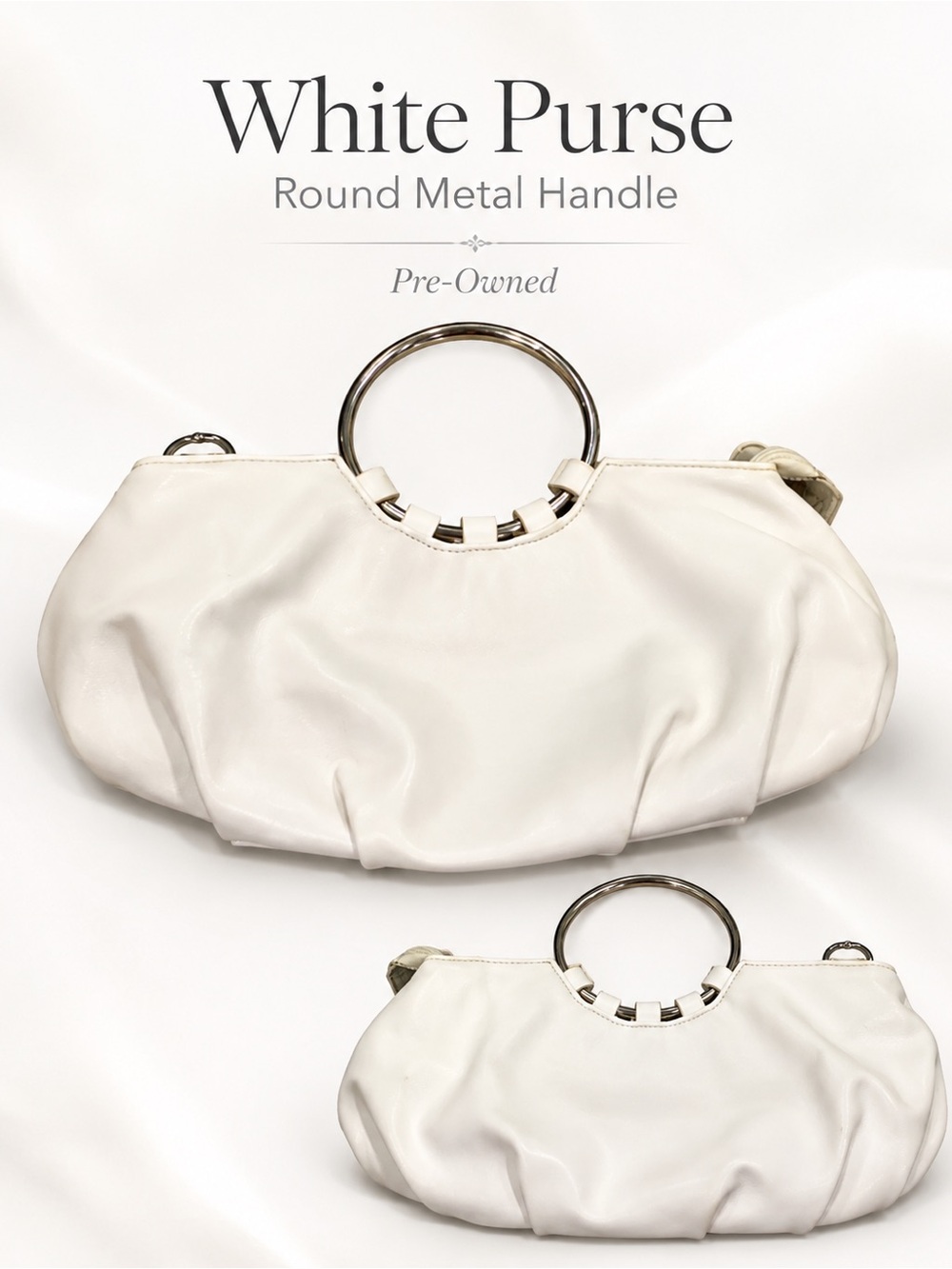 White purse with metal round handle